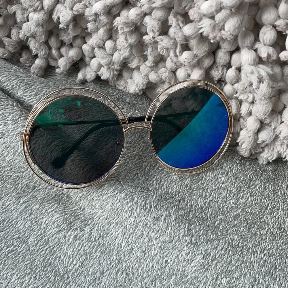 ✨FASHION WEEK GREEN OVERSIZED MIRROR  SUNGLASSES